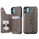 For iPhone 11 Six Cats Embossing Pattern Protective Case with Holder & Card Slots & Photo Frame(Grey)