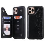 For iPhone 11 Pro Max Six Cats Embossing Pattern Protective Case with Holder & Card Slots & Photo Frame(Black)