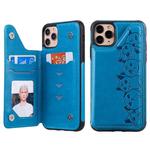 For iPhone 11 Pro Max Six Cats Embossing Pattern Protective Case with Holder & Card Slots & Photo Frame(Blue)