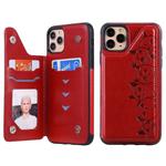 For iPhone 11 Pro Max Six Cats Embossing Pattern Protective Case with Holder & Card Slots & Photo Frame(Red)