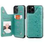 For iPhone 11 Pro Six Cats Embossing Pattern Protective Case with Holder & Card Slots & Photo Frame(Green)