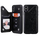 For iPhone X Six Cats Embossing Pattern Protective Case with Holder & Card Slots & Photo Frame(Black)