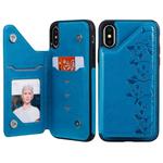 For iPhone X Six Cats Embossing Pattern Protective Case with Holder & Card Slots & Photo Frame(Blue)