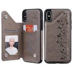 For iPhone X Six Cats Embossing Pattern Protective Case with Holder & Card Slots & Photo Frame(Grey)