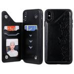 For iPhone XS Max Six Cats Embossing Pattern Protective Case with Holder & Card Slots & Photo Frame(Black)