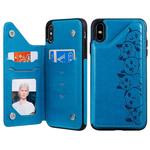 For iPhone XS Max Six Cats Embossing Pattern Protective Case with Holder & Card Slots & Photo Frame(Blue)