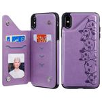 For iPhone XS Max Six Cats Embossing Pattern Protective Case with Holder & Card Slots & Photo Frame(Purple)