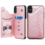 For iPhone XS Six Cats Embossing Pattern Protective Case with Holder & Card Slots & Photo Frame(Rose Gold)