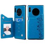 For Huawei Mate 30 Pro Six Cats Embossing Pattern Protective Case with Holder & Card Slots & Photo Frame(Blue)