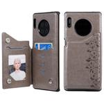 For Huawei Mate 30 Pro Six Cats Embossing Pattern Protective Case with Holder & Card Slots & Photo Frame(Grey)