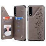 For Galaxy A50 Six Cats Embossing Pattern Protective Case with Holder & Card Slots & Photo Frame(Grey)