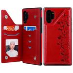 For Galaxy Note 10+ Six Cats Embossing Pattern Protective Case with Holder & Card Slots & Photo Frame(Red)