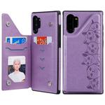 For Galaxy Note 10+ Six Cats Embossing Pattern Protective Case with Holder & Card Slots & Photo Frame(Purple)