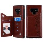 For Galaxy Note 9 Six Cats Embossing Pattern Protective Case with Holder & Card Slots & Photo Frame(Brown)