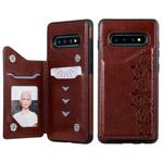 For Galaxy S10+ Six Cats Embossing Pattern Protective Case with Holder & Card Slots & Photo Frame(Brown)