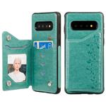 For Galaxy S10 Six Cats Embossing Pattern Protective Case with Holder & Card Slots & Photo Frame(Green)