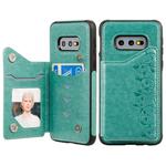 For Galaxy S10e Six Cats Embossing Pattern Protective Case with Holder & Card Slots & Photo Frame(Green)
