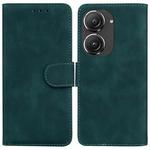 For Asus Zenfone 9 Skin Feel Pure Color Flip Leather Phone Case(Green)