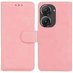 For Asus Zenfone 9 Skin Feel Pure Color Flip Leather Phone Case(Pink)
