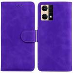 For OPPO Reno7 4G Skin Feel Pure Color Flip Leather Phone Case(Purple)