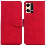For OPPO Reno7 4G Skin Feel Pure Color Flip Leather Phone Case(Red)