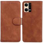 For OPPO Reno7 4G Skin Feel Pure Color Flip Leather Phone Case(Brown)