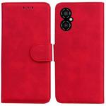 For Xiaomi Poco M4 5G Skin Feel Pure Color Flip Leather Phone Case(Red)