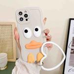 For iPhone 14 Plus Wave Edge Big Duck Silicone Phone Case with Wristband(White)