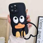 For iPhone 13 mini Wave Edge Big Duck Silicone Phone Case with Wristband(Black)