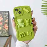 For iPhone 14 Wave Edge 3D M Bear Bunny Silicone Phone Case(Green)