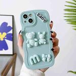 For iPhone 14 Plus Wave Edge 3D M Bear Bunny Silicone Phone Case(Blue)