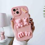 For iPhone 14 Pro Max Wave Edge 3D M Bear Bunny Silicone Phone Case(Pink)