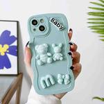For iPhone 13 mini Wave Edge 3D M Bear Bunny Silicone Phone Case(Blue)