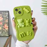 For iPhone 13 Pro Wave Edge 3D M Bear Bunny Silicone Phone Case(Green)