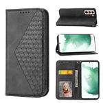 For Samsung Galaxy S22 5G Cubic Grid Calf Texture Magnetic Closure Leather Phone Case(Black)