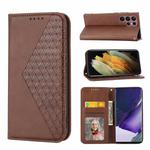 For Samsung Galaxy S22 Ultra 5G Cubic Grid Calf Texture Magnetic Closure Leather Phone Case(Brown)