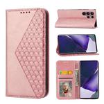 For Samsung Galaxy S22 Ultra 5G Cubic Grid Calf Texture Magnetic Closure Leather Phone Case(Rose Gold)