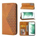 For Samsung Galaxy S21+ 5G Cubic Grid Calf Texture Magnetic Closure Leather Phone Case(Yellow)