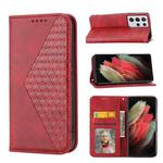 For Samsung Galaxy S21 Ultra 5G Cubic Grid Calf Texture Magnetic Closure Leather Phone Case(Red)