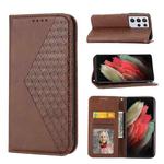 For Samsung Galaxy S21 Ultra 5G Cubic Grid Calf Texture Magnetic Closure Leather Phone Case(Brown)