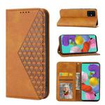For Samsung Galaxy A51 4G Cubic Grid Calf Texture Magnetic Closure Leather Phone Case(Yellow)