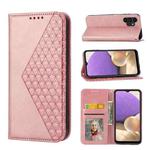 For Samsung Galaxy A32 4G Cubic Grid Calf Texture Magnetic Closure Leather Phone Case(Rose Gold)