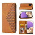 For Samsung Galaxy A32 4G Cubic Grid Calf Texture Magnetic Closure Leather Phone Case(Yellow)