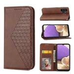 For Samsung Galaxy A32 5G Cubic Grid Calf Texture Magnetic Closure Leather Phone Case(Brown)