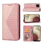 For Samsung Galaxy A22 4G Cubic Grid Calf Texture Magnetic Closure Leather Phone Case(Rose Gold)