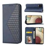 For Samsung Galaxy A22 5G Cubic Grid Calf Texture Magnetic Closure Leather Phone Case(Blue)