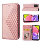 For Samsung Galaxy A03s 166mm Cubic Grid Calf Texture Magnetic Closure Leather Phone Case(Rose Gold)