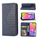 For Samsung Galaxy A03s 166mm Cubic Grid Calf Texture Magnetic Closure Leather Phone Case(Blue)