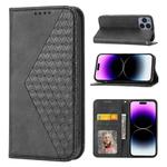 For iPhone 14 Pro Max Cubic Grid Calf Texture Magnetic Closure Leather Phone Case(Black)