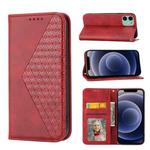 For iPhone 12 mini Cubic Grid Calf Texture Magnetic Closure Leather Phone Case(Red)